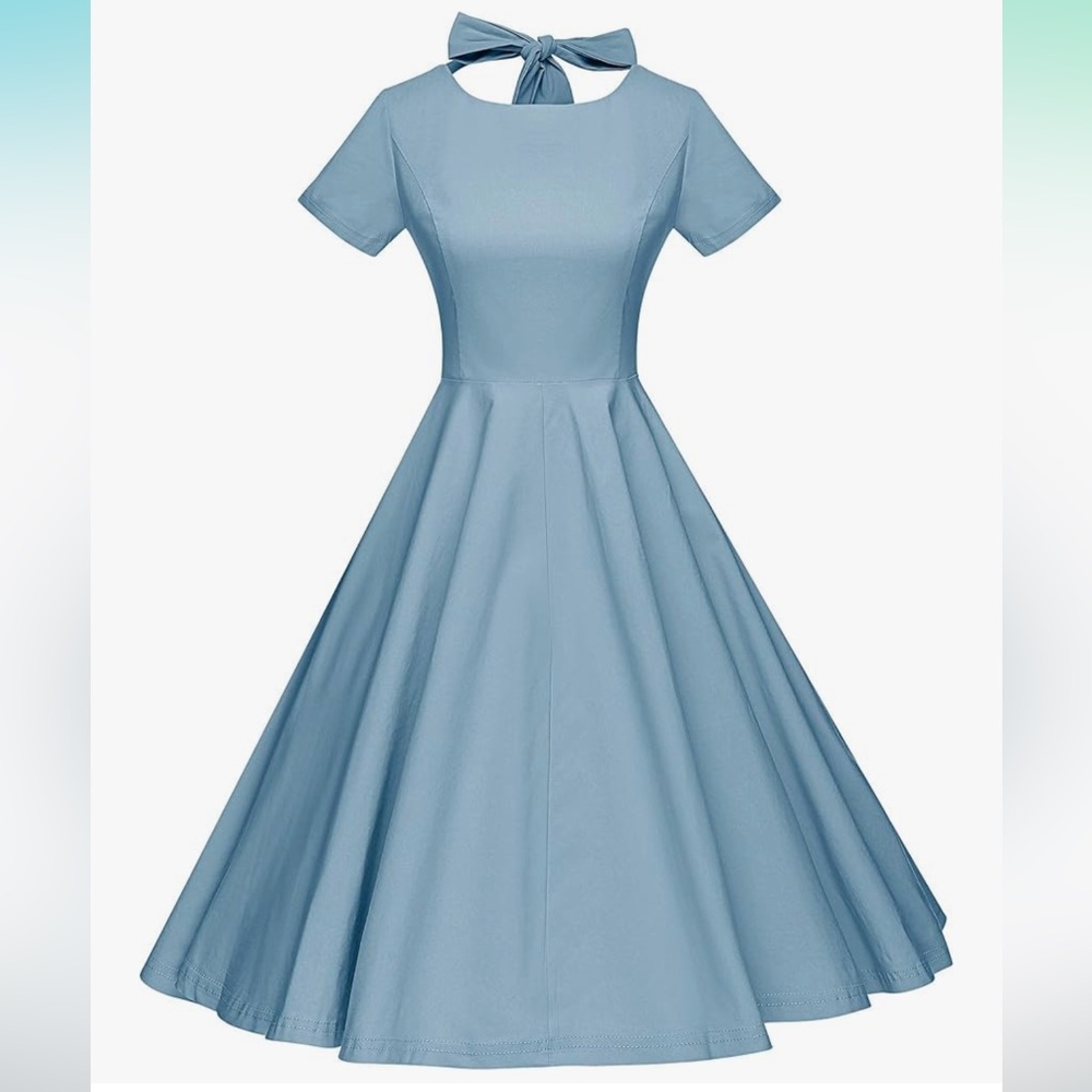 - Gown Town Vintage Stretchy Swing Dress - Blue